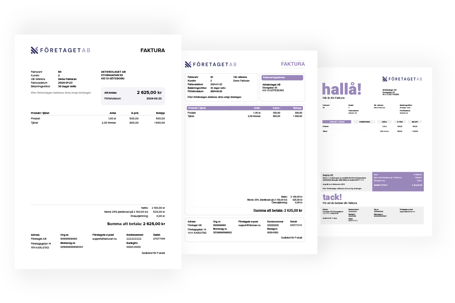 Olika mallar för fakturor